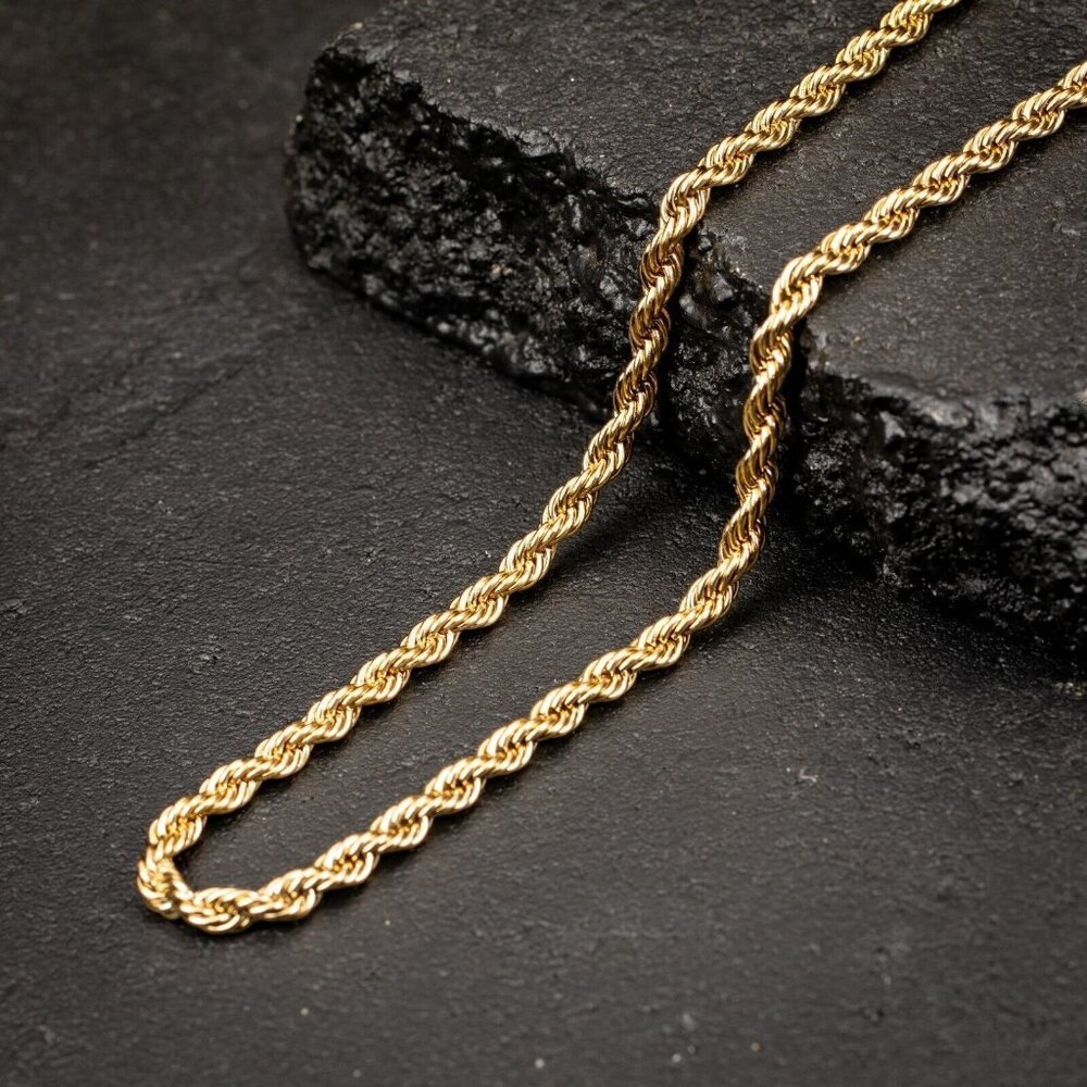 Solid Heavy Yellow Gold Plated 316 Stainless Steel 6MM Twist Rope Chain Necklace
